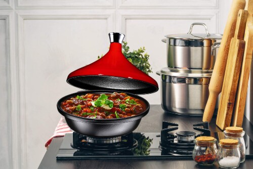 Bruntmor 4-Quart Tagine All Clad Tagines Pots With Red Diffuser Perspective: bottom