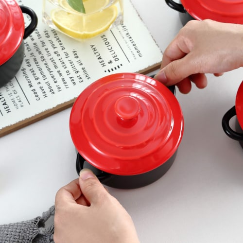 Bruntmor White 8.5 Oz Mini Cocotte Ramekins w/Lid, 8oz Stoneware OvenSafe, 17.13 H 12.99 L 3.35
