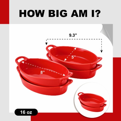 Bruntmor 8 x5  Red Oval Ceramic Deep Dish Pie Pan Set of 4 Perspective: bottom
