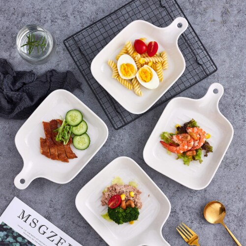 Bruntmor 6.5 White Square Set of 4 Porcelain Serving Plates w Skillet Look Square 6.5 Jay C Food Stores