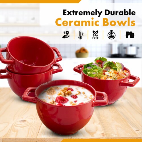Bruntmor Red 24 Oz x 4 Soup Mug Set - French Onion Soup Cups Perspective: bottom