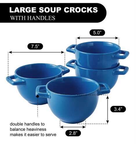 Bruntmor Blue 24 Oz x 4 French Onion Soup Crocks with Handles Perspective: bottom