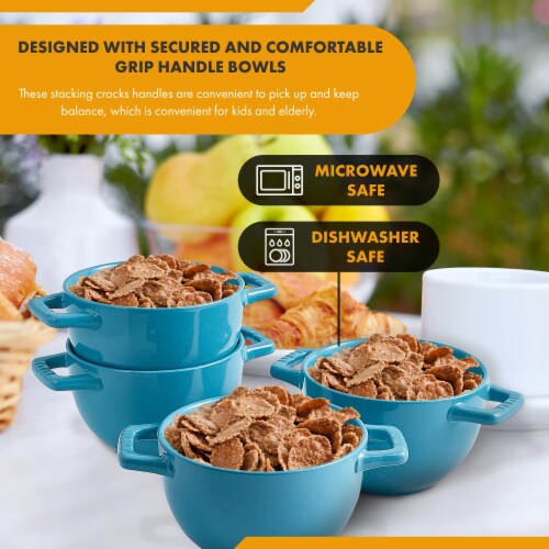 Bruntmor 24 Oz x 4 Soup Mug, Teal - French Onion Soup Crocks with Handles Perspective: bottom