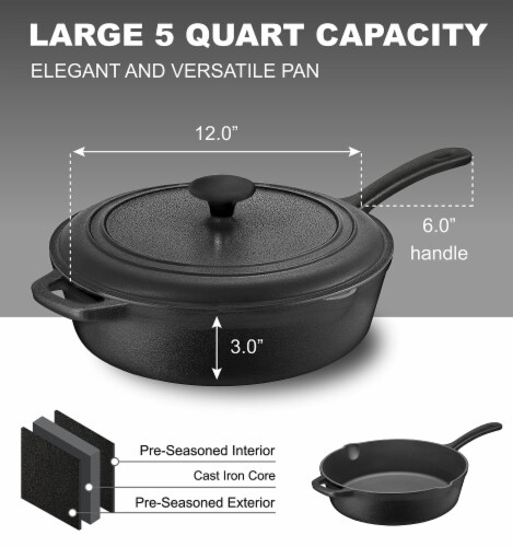 6 Qt Nonstick Deep Frying Pan with Lid,12.5 Inch Skillet Saute Pan  Induction Coo