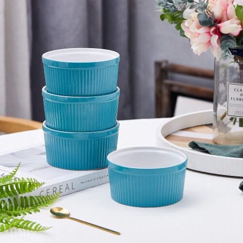 Bruntmor 12 Oz Teal Ceramic Ramekins (Set of 4), Perfect Baking Dishes. Perspective: bottom