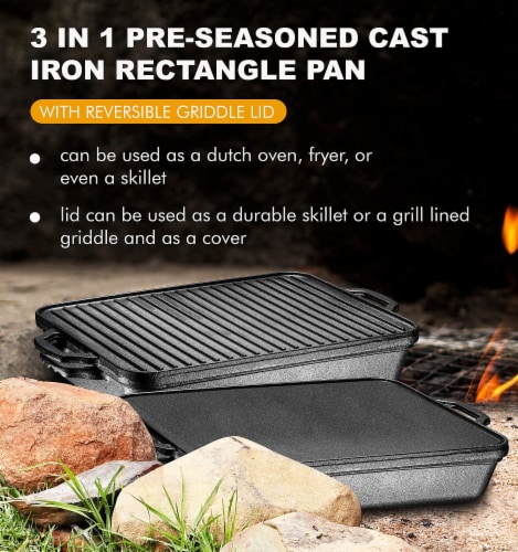 Bruntmor Square 3-in-1 Cast Iron Grill/Griddle Pan w/Reversible