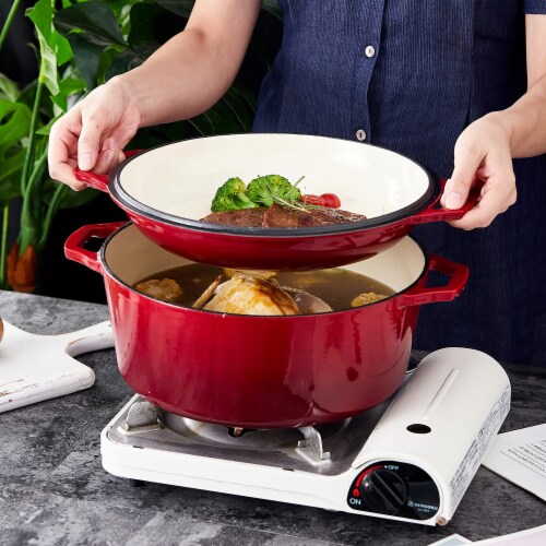 Enameled Red 2-In-1 Cast Iron Multi-Cooker By Bruntmor – Heavy