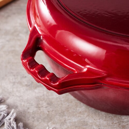 Bruntmor 5 Qt Red 2-in-1 Cast Iron Skillet & Lid, Enameled, Non-Stick Perspective: bottom