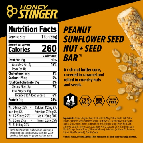 Honey Stinger® Nut + Seed™ Peanut & Sunflower Seed Protein Bar Perspective: bottom