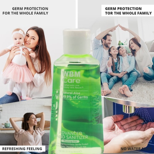 WBM Care Hand Sanitizer Gel, Moisturizing Natural Aloe, 80% Alcohol, Pack of 6/60 ml Each Perspective: bottom