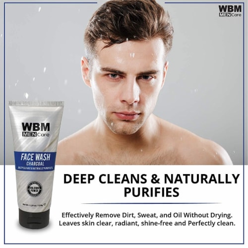 WBM Men Care Face Wash, Purifying & Hydrating Charcoal Cleanser, For All Skin Types | 5.29 Oz Perspective: bottom