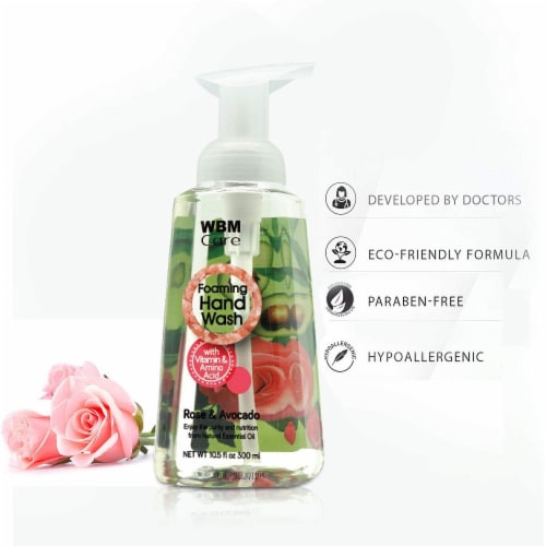 WBM Care Foaming Hand Soap, Refreshing Liquid Soap, Rose & Avocado – Pack of 3/10.5 Oz Each Perspective: bottom
