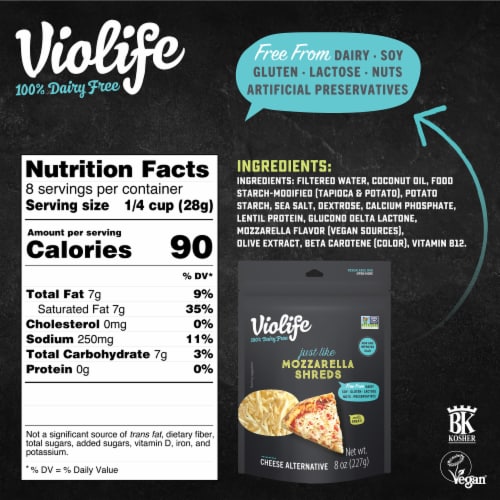 Violife Just Like Mozzarella Shreds Shredded Cheese Dairy-Free Vegan Perspective: bottom