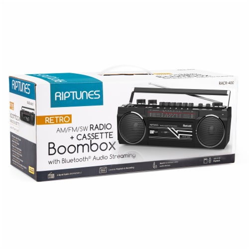 Riptunes Cassette Bluetooth Boombox, AM/FM/ SW-1-SW2, USB, SD, and AUX-in- Black Perspective: bottom