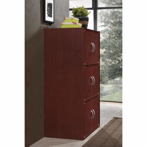 Hodedah 6 Door Enclosed Multipurpose Storage Cabinet for Home & Office, Mahogany Perspective: bottom