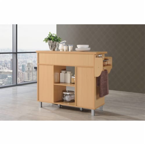 Hodedah HIK69 BEECH Kitchen Island Spice Rack Towel Rack Beech 1 Baker s