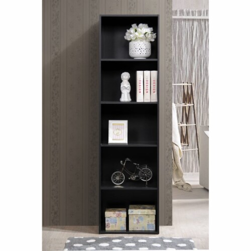Hodedah 12 x 16 x 60 Inch 5 Shelf Bookcase and Office Organizer, Black Finish Perspective: bottom