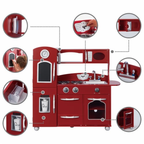 Red Wooden Toy Kitchen with Fridge Freezer and Oven by Teamson