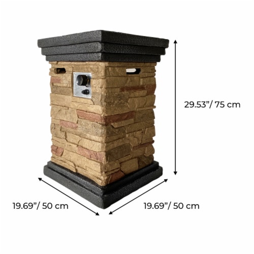 Teamson Home Outdoor Square Slate Rock Propane Gas Fire Pit for Garden Patio Decor, Natural Perspective: bottom