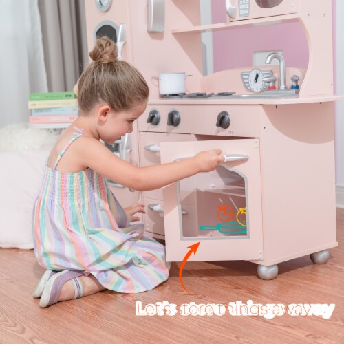 Toys Xmas Gift Mini Kids Kitchen Pretend Play Cooking Set Cabinet Stove Girls Toy Learning and Education Toys, Size: One size, Pink