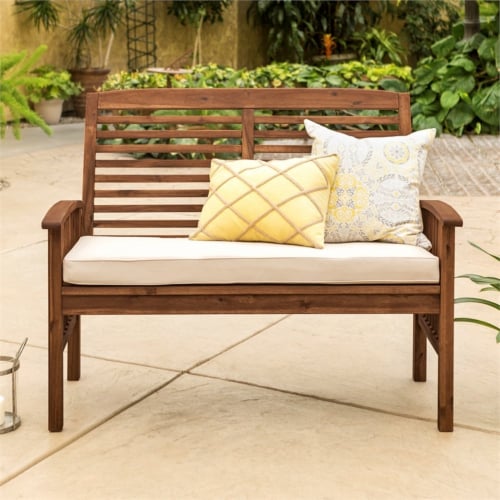 Walker edison acacia wood patio bench deals