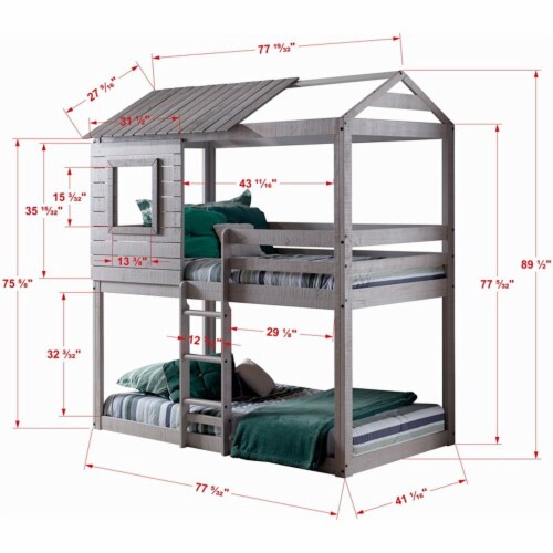 Donco kids PD-1370TTLG-B Deer Blind Twin Over Twin Bunk Loft with Blue Tent - Light Gray Perspective: bottom