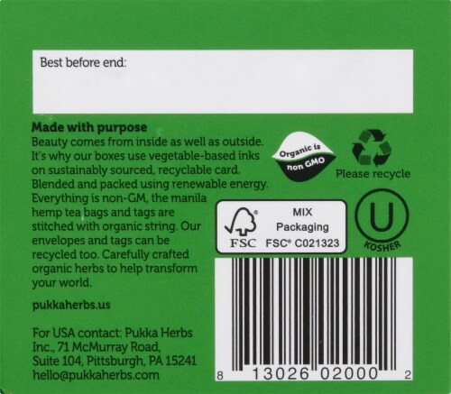 Pukka Organic Three Mint Herbal Tea Sachets Perspective: bottom