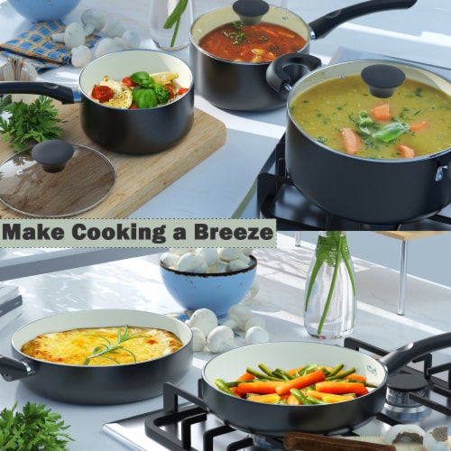 Cook N Home Pots And Pans Set Nonstick, 10 Piece Ceramic Cookware Sets Perspective: bottom