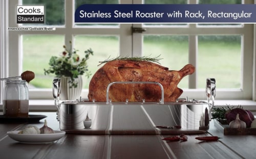 Cooks Standard 16-Inch by 13-Inch Stainless Steel Roaster with Rack Perspective: bottom