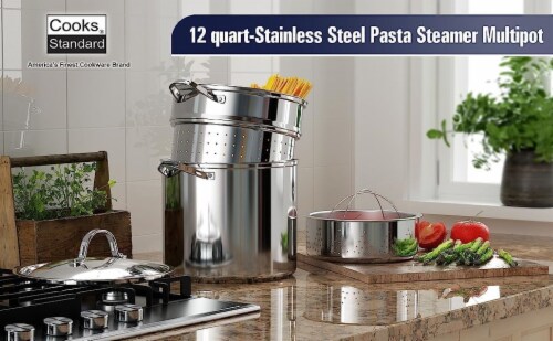 Cooks Standard Classic 4-Piece 12 Quart Pasta Pot Cooker Steamer Multipots, Stainless Steel