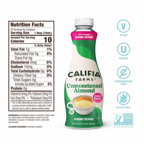 Califia Farms® Unsweetened Almond Milk Coffee Creamer Perspective: bottom