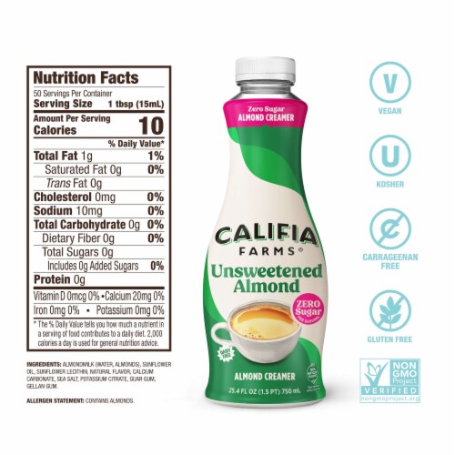 Califia Farms® Unsweetened Almond Milk Coffee Creamer Perspective: bottom