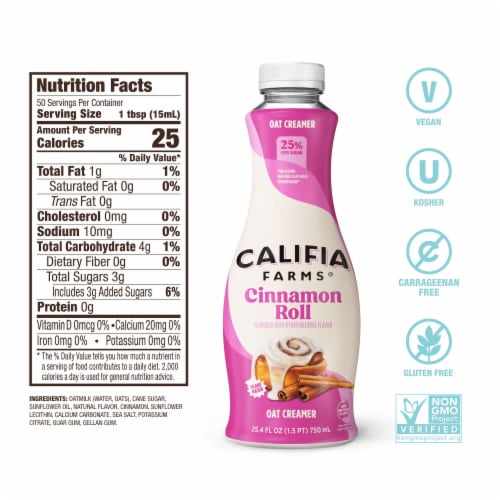 Califia Farms® Cinnamon Roll Oat Milk Coffee Creamer Perspective: bottom