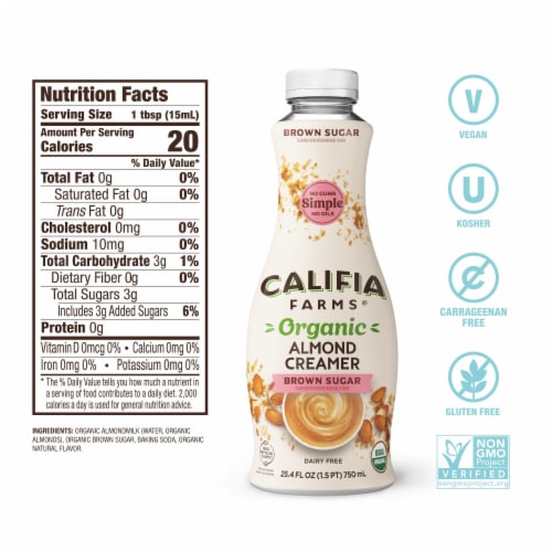 Califia Farms® Organic Brown Sugar Almond Milk Coffee Creamer Perspective: bottom