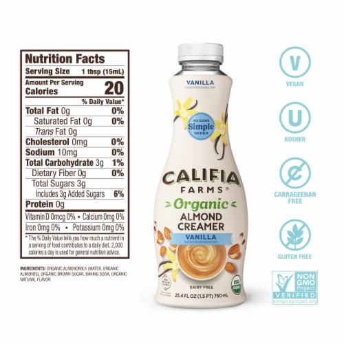 Califia Farms® Organic Vanilla Almond Milk Coffee Creamer Perspective: bottom