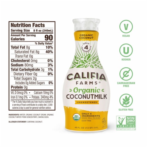 Califia Farms® Dairy-Free Organic Unsweetened Original Coconut Milk Perspective: bottom