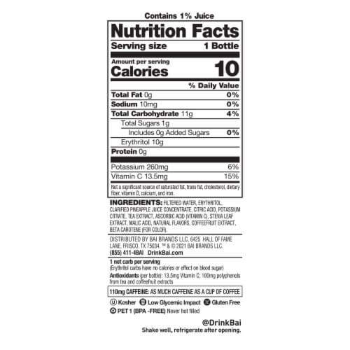 Bai Boost Pineapple Passion Fruit Caffeinated Antioxidant Beverage Perspective: bottom