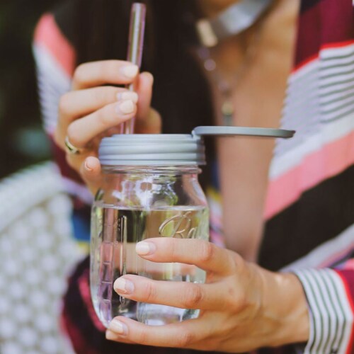 Silver Mason Jar Straw Lid - Regular Mouth