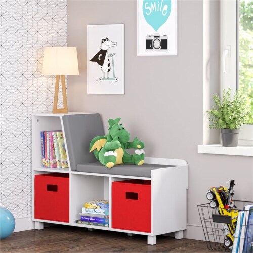 RiverRidge 2-Piece Traditional Fabric Folding Storage Bin Set in Red Perspective: bottom