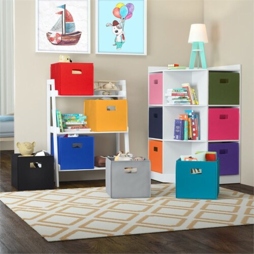RiverRidge 2-Piece Traditional Fabric Folding Storage Bin Set in Orange Perspective: bottom