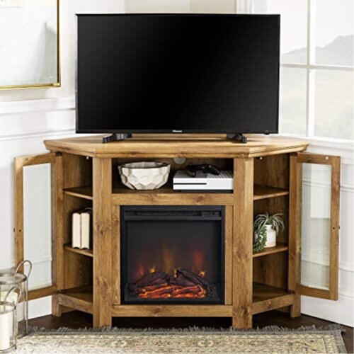 48 Wood Corner Fireplace TV Stand Barnwood Brown 1 Harris Teeter