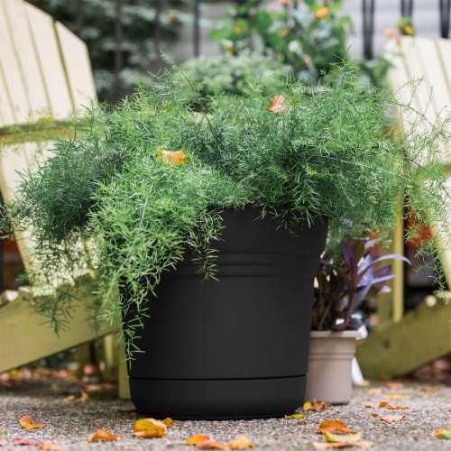 Bloem SP1400 Saturn Indoor Outdoor 14 Inch Planter Pot w/ Matching Saucer, Black Perspective: bottom