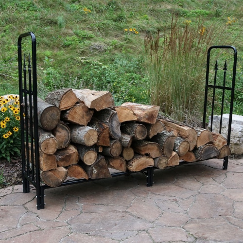 Sunnydaze Indoor-Outdoor Black Steel Firewood Log Rack and Cover