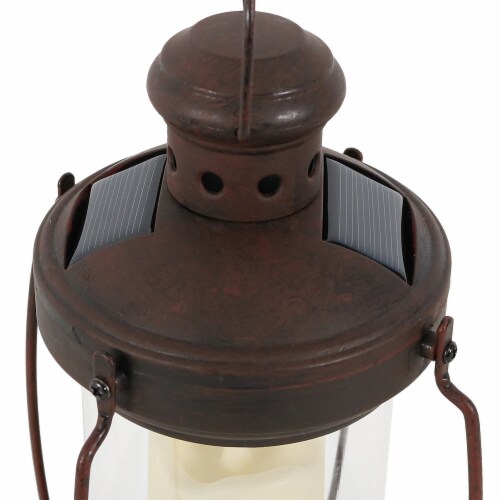 Sunnydaze Outdoor Antique Hanging Solar Lantern with LED Light and Candle, 12-Inch Sunnydaze Outdoor Antique Hanging Solar Lantern with LED Light and Candle, 12-Inch