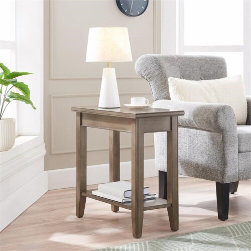 Leick Home 10505-GR Laurent Narrow Wood End Table with Shelf in Smoke Gray Perspective: bottom