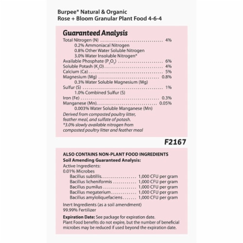 Burpee 4 Lb. 4-6-4 Organic Rose & Bloom Dry Plant Food BP4RB Perspective: bottom