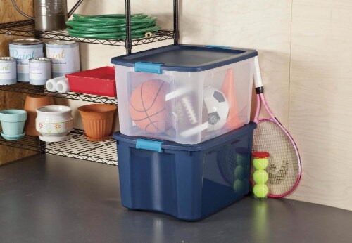 Sterilite 18 Gallon Heavy Duty Latch and Carry Storage Tote, True Blue (6 Pack) Perspective: bottom