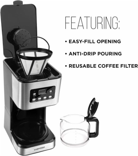 Chefman Square Stainless Steel Programmable Electric Coffee Maker - Silver Perspective: bottom