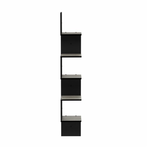 Furinno FR16123GYW-BK 5 Tier Wall Mount Floating Corner Square Shelf, French Oak Grey & Black Perspective: bottom