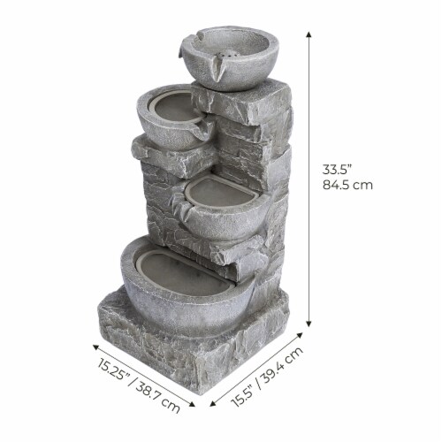 Peaktop - Outdoor Stacked Stone Tiered Bowls Fountain w/ LED Light Peaktop - Outdoor Stacked Stone Tiered Bowls Fountain w/ LED Light